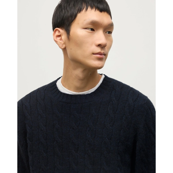 Johnstons of Elgin Calder Dark Blue Cable Cashmere Jumper