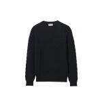 Johnstons of Elgin Calder Dark Blue Cable Cashmere Jumper | Men Knitwear | Coveti