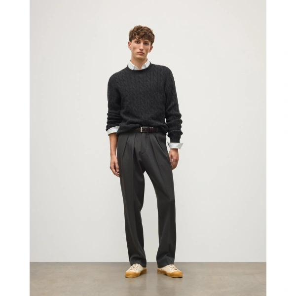 Johnstons of Elgin Calder Dark Grey Cable Cashmere Jumper