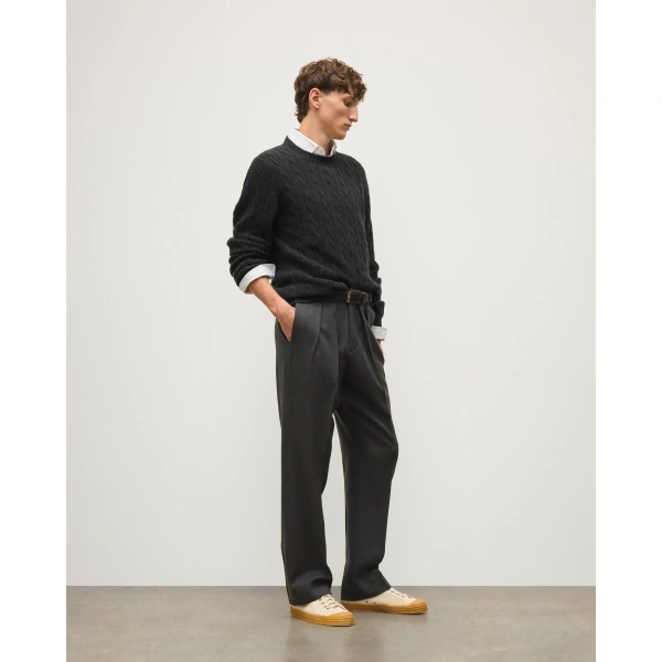 Johnstons of Elgin Calder Dark Grey Cable Cashmere Jumper