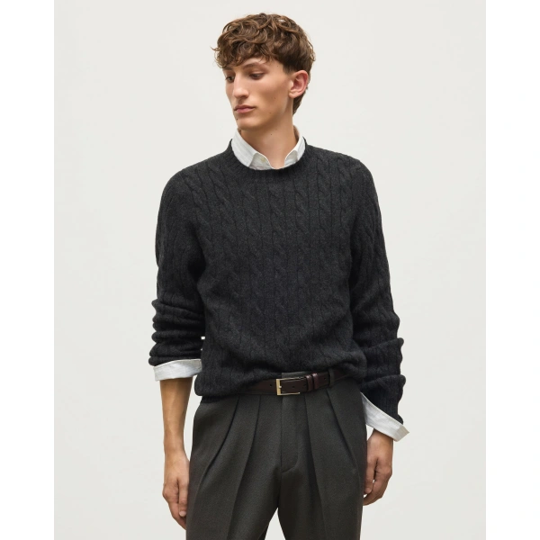 Johnstons of Elgin Calder Dark Grey Cable Cashmere Jumper