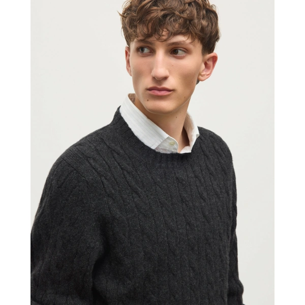 Johnstons of Elgin Calder Dark Grey Cable Cashmere Jumper