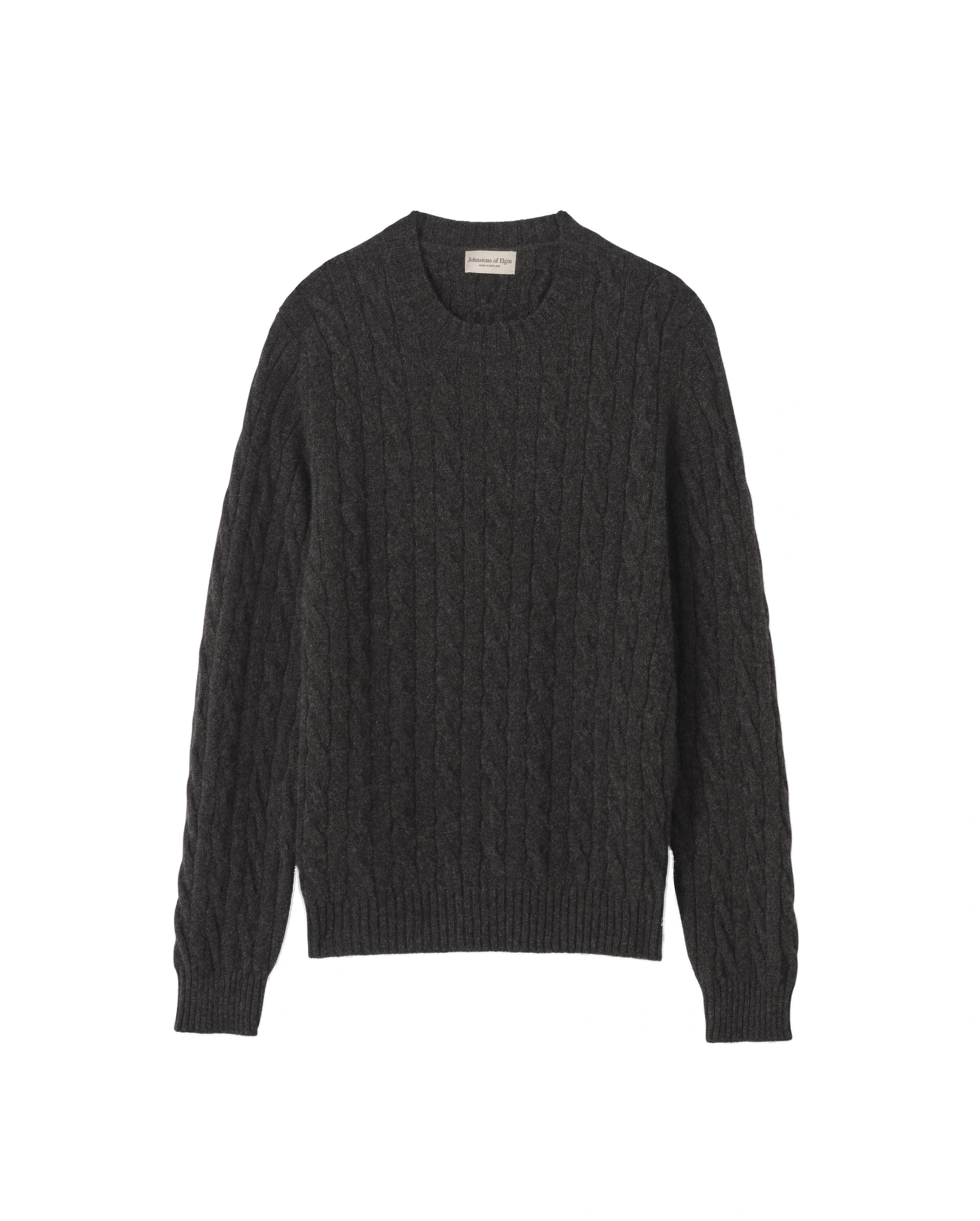 Johnstons of Elgin Calder Dark Grey Cable Cashmere Jumper Johnstons of Elgin Calder Dark Grey Cable Cashmere Jumper | Men Knitwear | Coveti