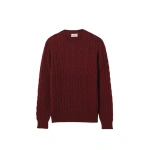 Johnstons of Elgin Calder Dark Red Cable Cashmere Jumper | Men Knitwear | Coveti