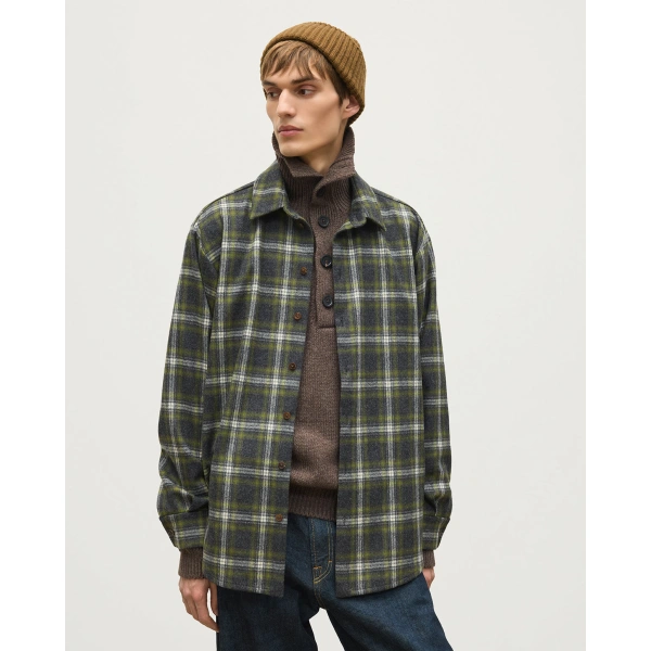 Johnstons of Elgin Capercaillie Green Plaid Overshirt