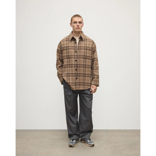 Johnstons of Elgin Cashmere Wool Blend Brown Overshirt
