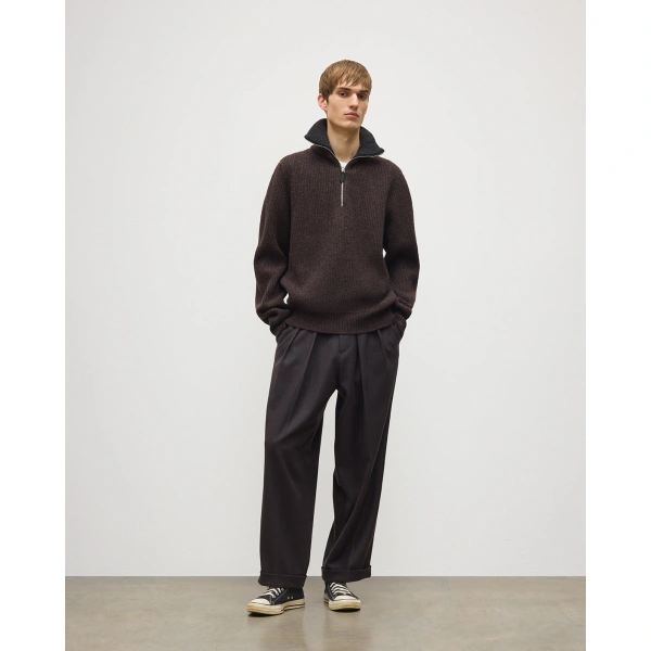 Johnstons of Elgin Chalmers Brown & Charcoal Half Zip Lambswool Jumper