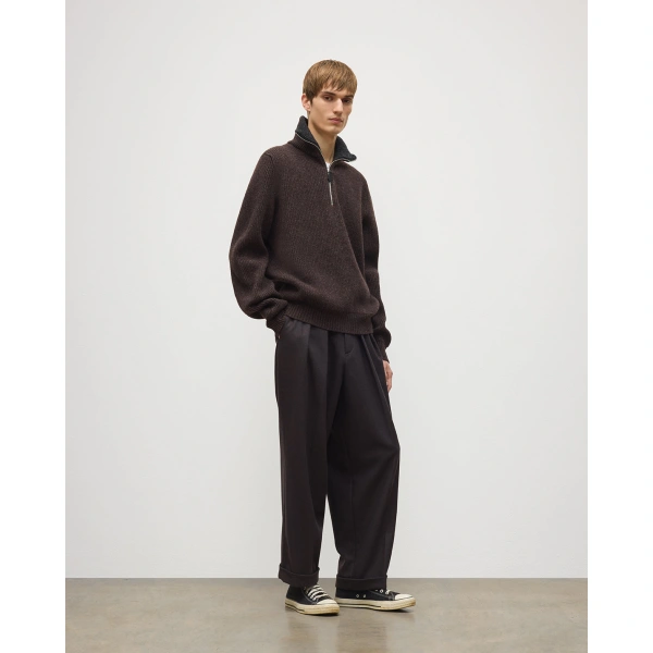Johnstons of Elgin Chalmers Brown & Charcoal Half Zip Lambswool Jumper