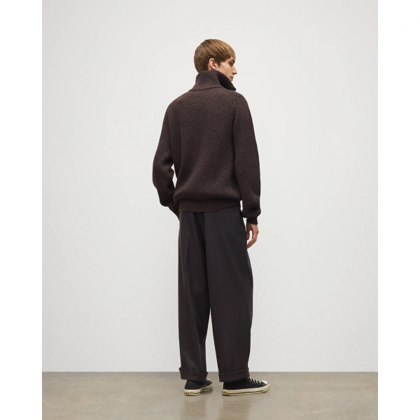 Johnstons of Elgin Chalmers Brown & Charcoal Half Zip Lambswool Jumper