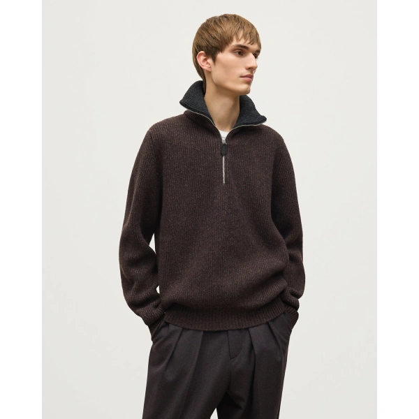 Johnstons of Elgin Chalmers Brown & Charcoal Half Zip Lambswool Jumper