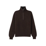 Johnstons of Elgin Chalmers Brown & Charcoal Half Zip Lambswool Jumper | Men Knitwear | Coveti