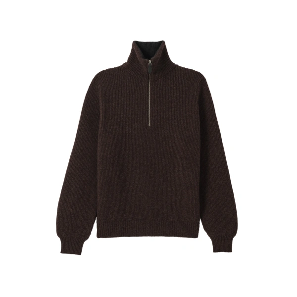 Johnstons of Elgin Chalmers Brown & Charcoal Half Zip Lambswool Jumper | Men Knitwear | Coveti
