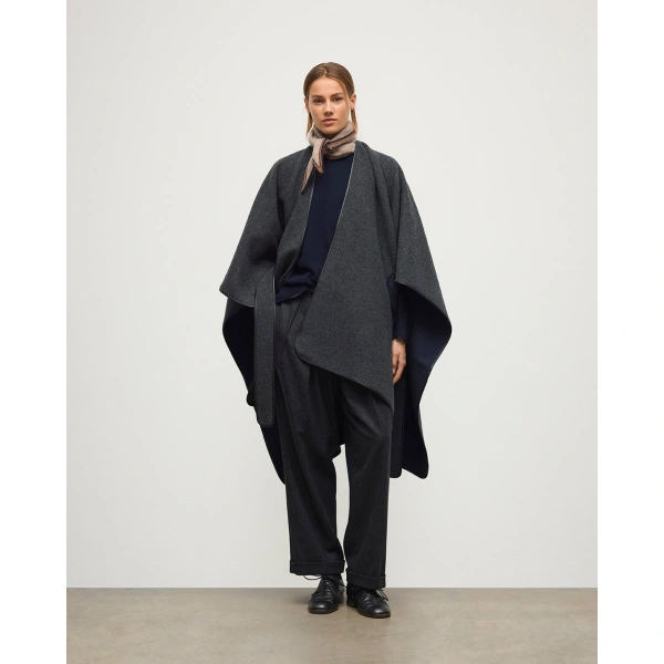 Johnstons of Elgin Charcoal Belted Cape with Leather Binding
