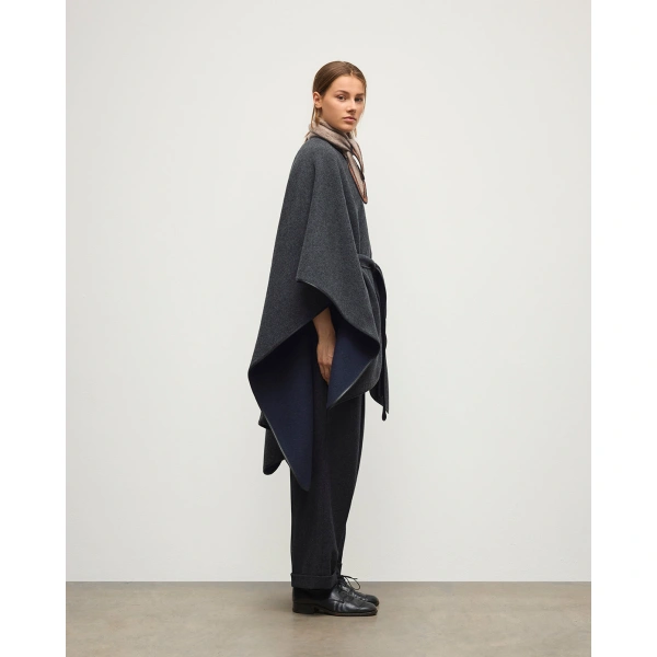 Johnstons of Elgin Charcoal Belted Cape with Leather Binding