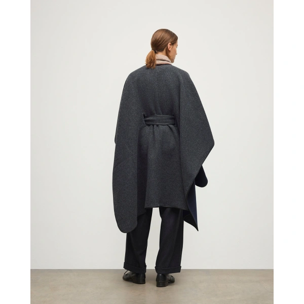 Johnstons of Elgin Charcoal Belted Cape with Leather Binding