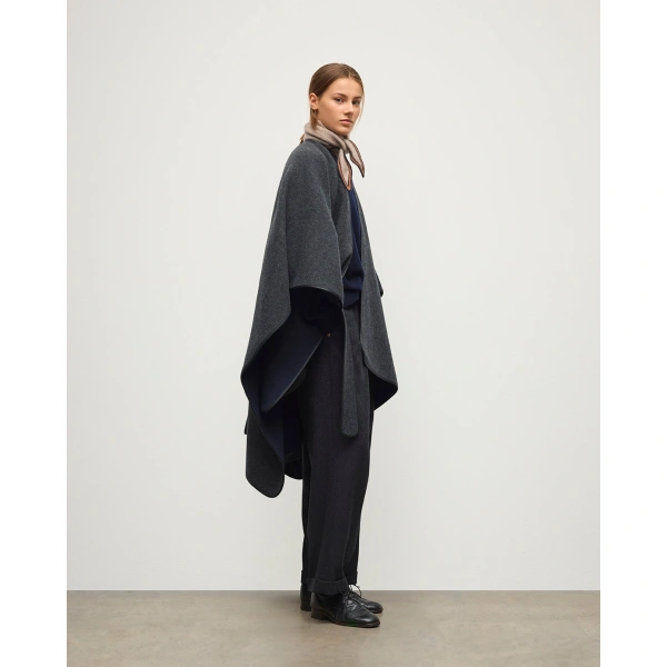 Johnstons of Elgin Charcoal Belted Cape with Leather Binding