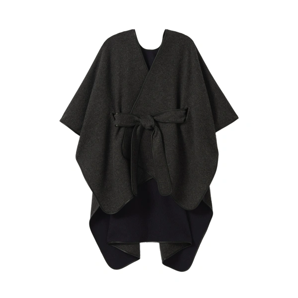 Johnstons of Elgin Charcoal Belted Cape with Leather Binding | Coats | Coveti
