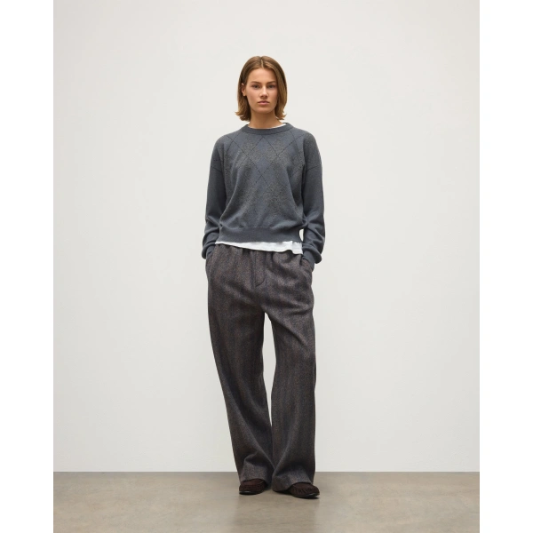 Johnstons of Elgin Clan Argyle Cashmere Jumper in Crane Grey