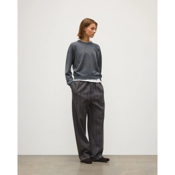 Johnstons of Elgin Clan Argyle Cashmere Jumper in Crane Grey