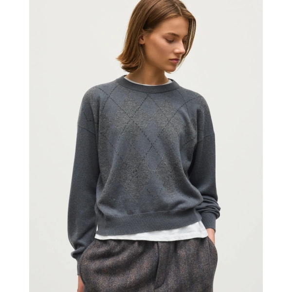 Johnstons of Elgin Clan Argyle Cashmere Jumper in Crane Grey