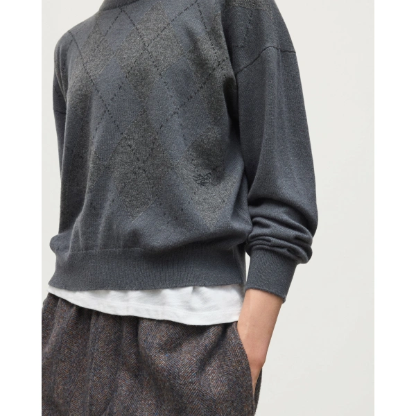 Johnstons of Elgin Clan Argyle Cashmere Jumper in Crane Grey