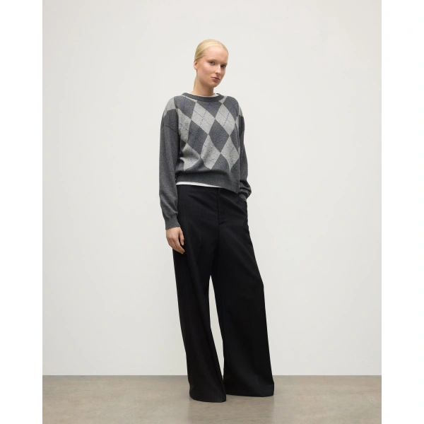 Johnstons of Elgin Clan Argyle Cashmere Jumper in Mid Grey