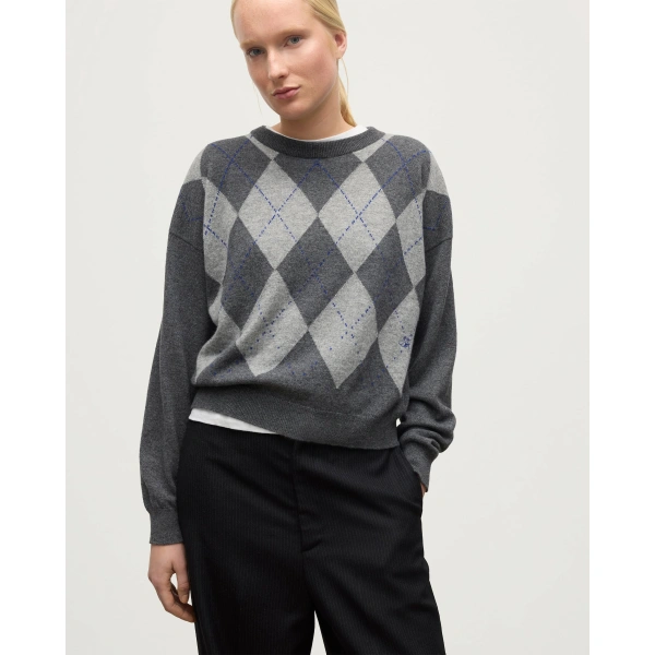 Johnstons of Elgin Clan Argyle Cashmere Jumper in Mid Grey
