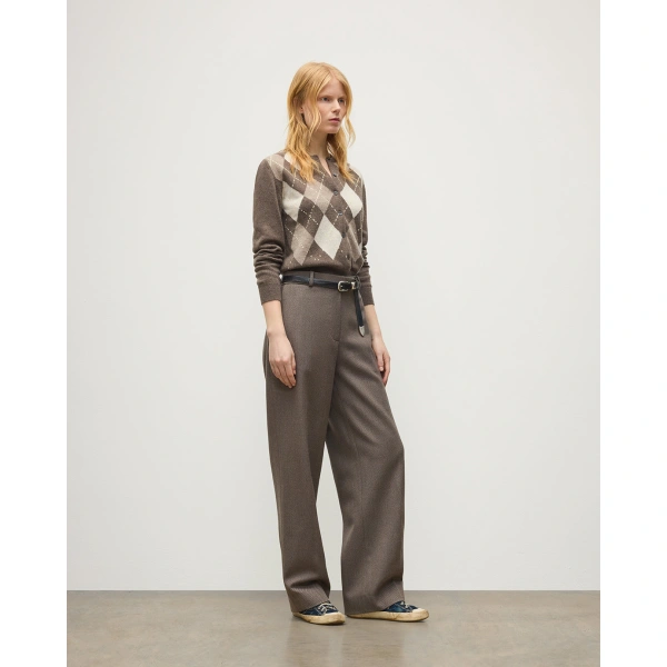 Johnstons of Elgin Clan Brown Argyle Cashmere Cardigan