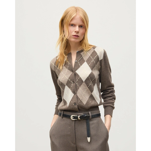 Johnstons of Elgin Clan Brown Argyle Cashmere Cardigan