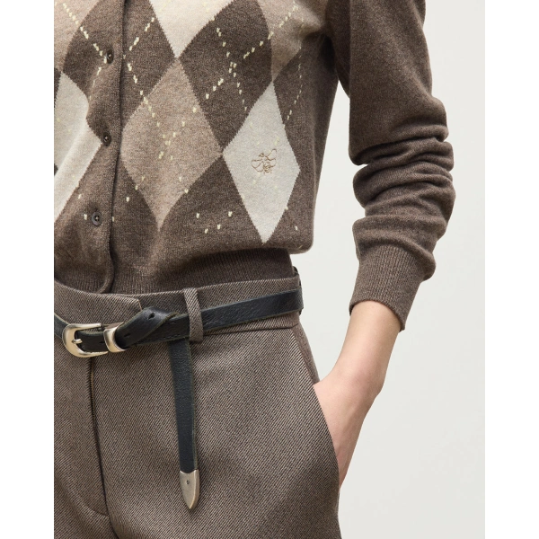 Johnstons of Elgin Clan Brown Argyle Cashmere Cardigan