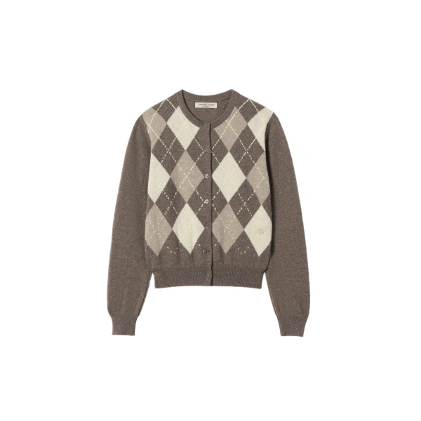 Johnstons of Elgin Clan Brown Argyle Cashmere Cardigan | Cardigan | Coveti