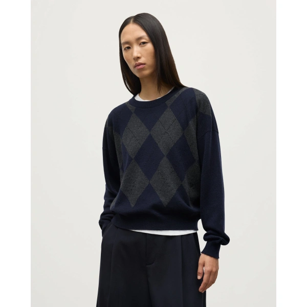 Johnstons of Elgin Clan Dark Navy Argyle Cashmere Jumper