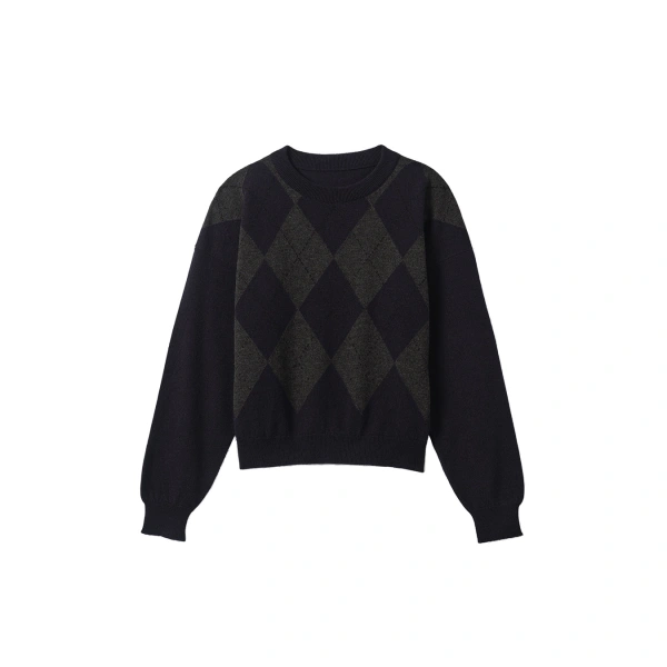 Johnstons of Elgin Clan Dark Navy Argyle Cashmere Jumper | Sweaters | Coveti