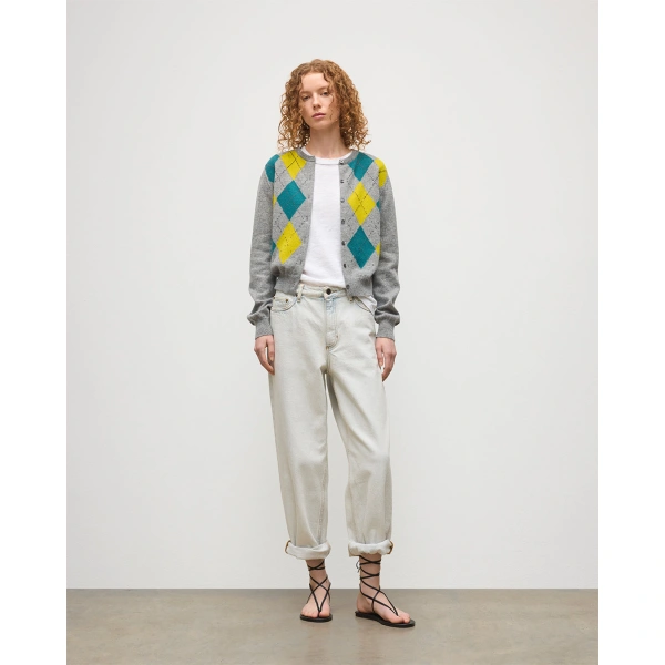 Johnstons of Elgin Clan Grey Argyle Cashmere Cardigan