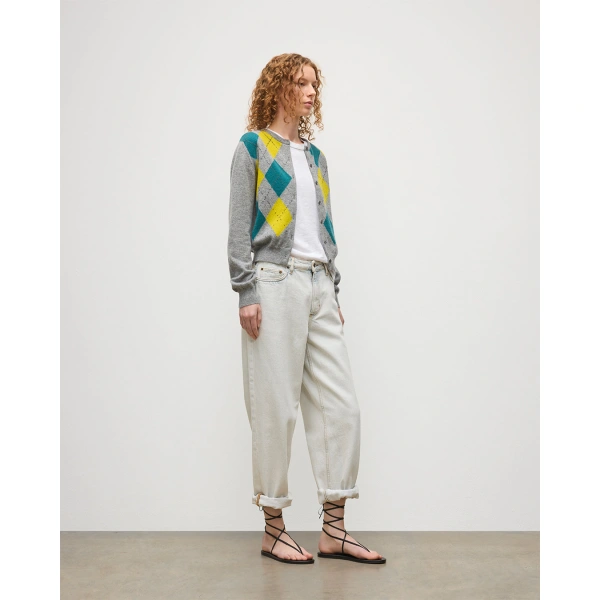 Johnstons of Elgin Clan Grey Argyle Cashmere Cardigan