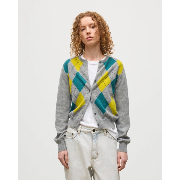 Johnstons of Elgin Clan Grey Argyle Cashmere Cardigan