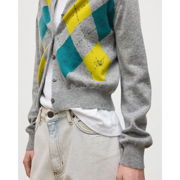 Johnstons of Elgin Clan Grey Argyle Cashmere Cardigan