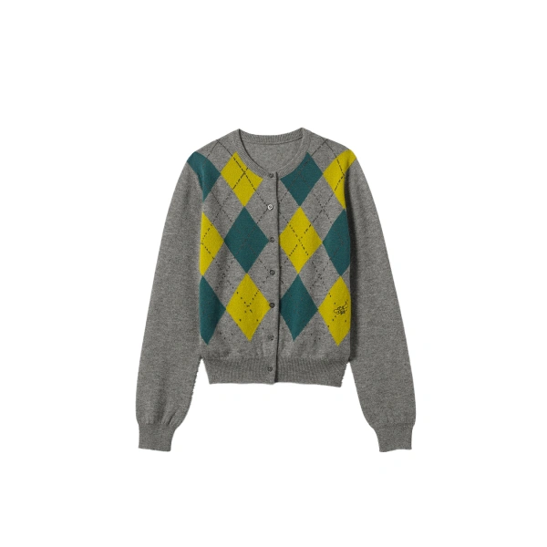 Johnstons of Elgin Clan Grey Argyle Cashmere Cardigan | Cardigan | Coveti