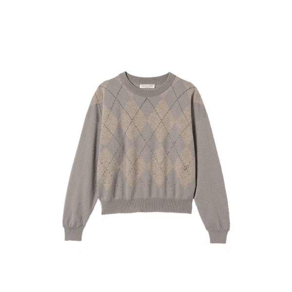Johnstons of Elgin Clan Grey Argyle Cashmere Jumper | Sweaters | Coveti
