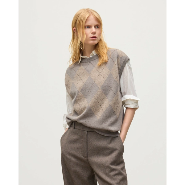 Johnstons of Elgin Clan Grey Argyle Cashmere Tank