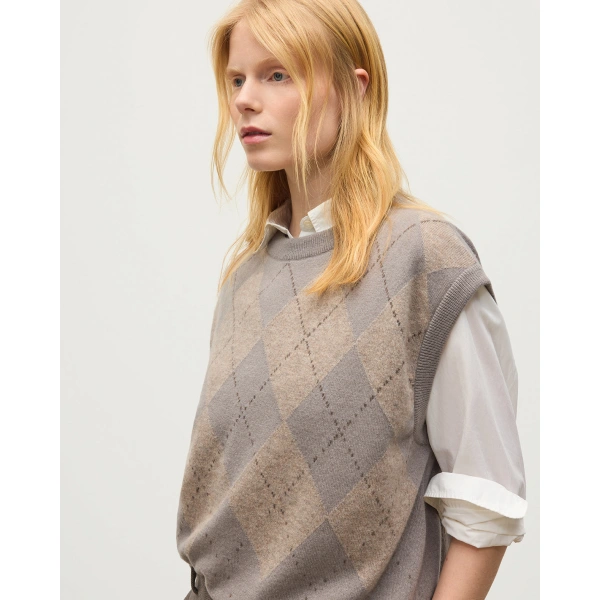 Johnstons of Elgin Clan Grey Argyle Cashmere Tank