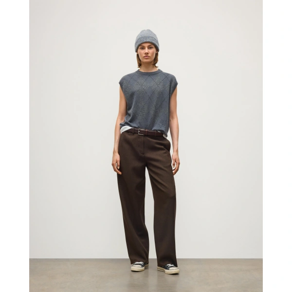 Johnstons of Elgin Clan Mid Grey Argyle Cashmere Tank