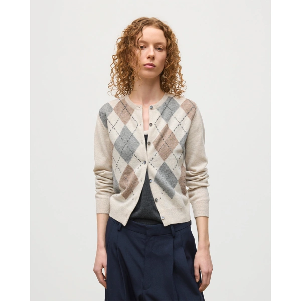 Johnstons of Elgin Clan Natural Argyle Cashmere Cardigan