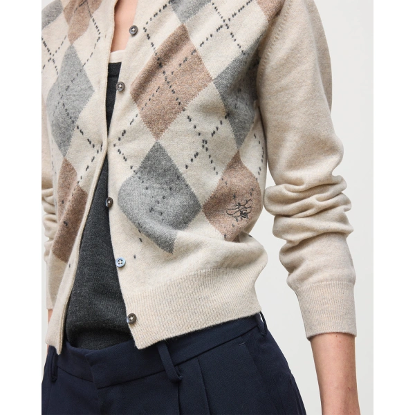 Johnstons of Elgin Clan Natural Argyle Cashmere Cardigan