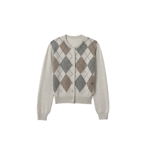 Johnstons of Elgin Clan Natural Argyle Cashmere Cardigan | Cardigan | Coveti