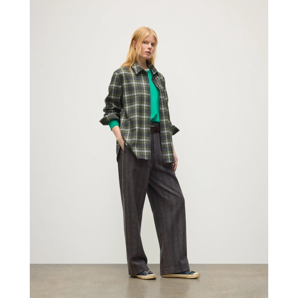 Johnstons of Elgin Clanlass Green Plaid Overshirt