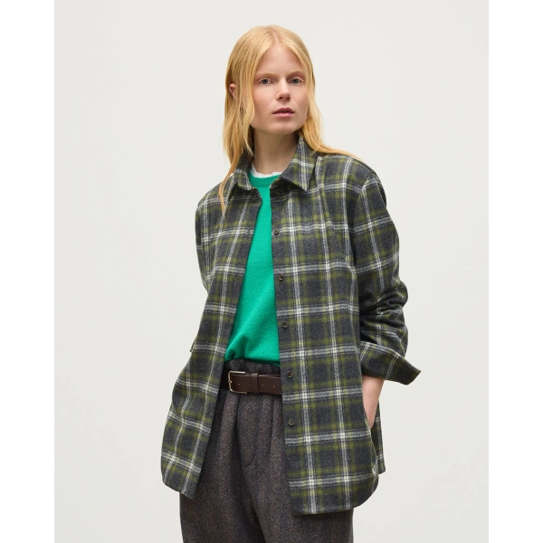 Johnstons of Elgin Clanlass Green Plaid Overshirt