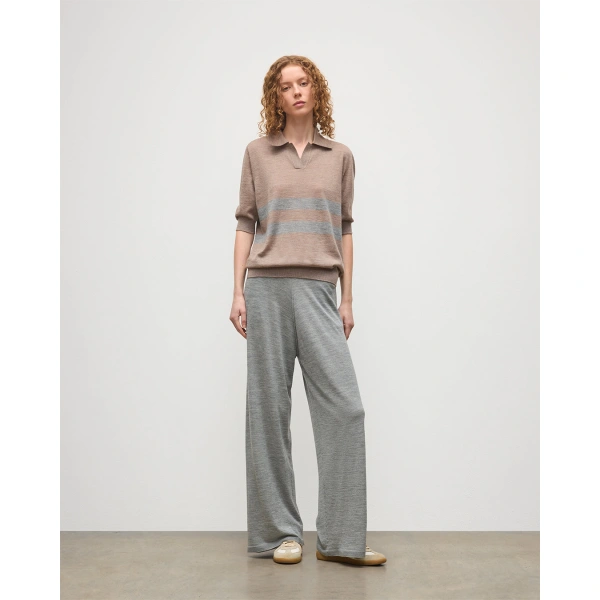 Johnstons of Elgin Coira Brown & Grey Superfine Cashmere Polo Shirt