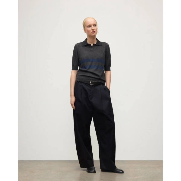 Johnstons of Elgin Coira Charcoal & Navy Superfine Cashmere Polo Shirt