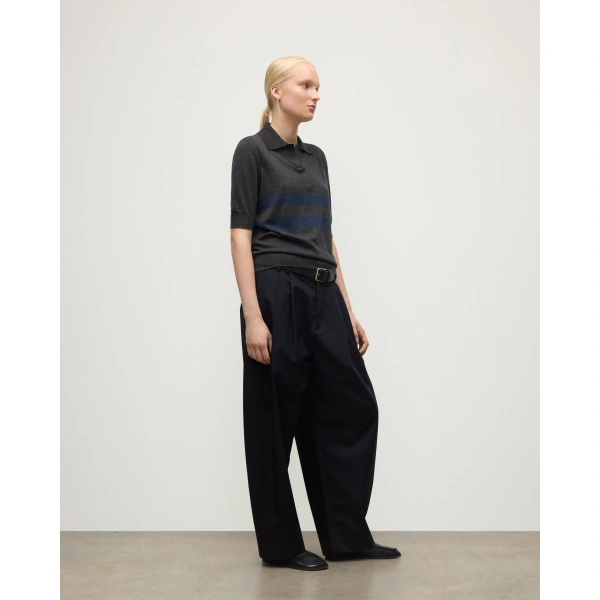 Johnstons of Elgin Coira Charcoal & Navy Superfine Cashmere Polo Shirt
